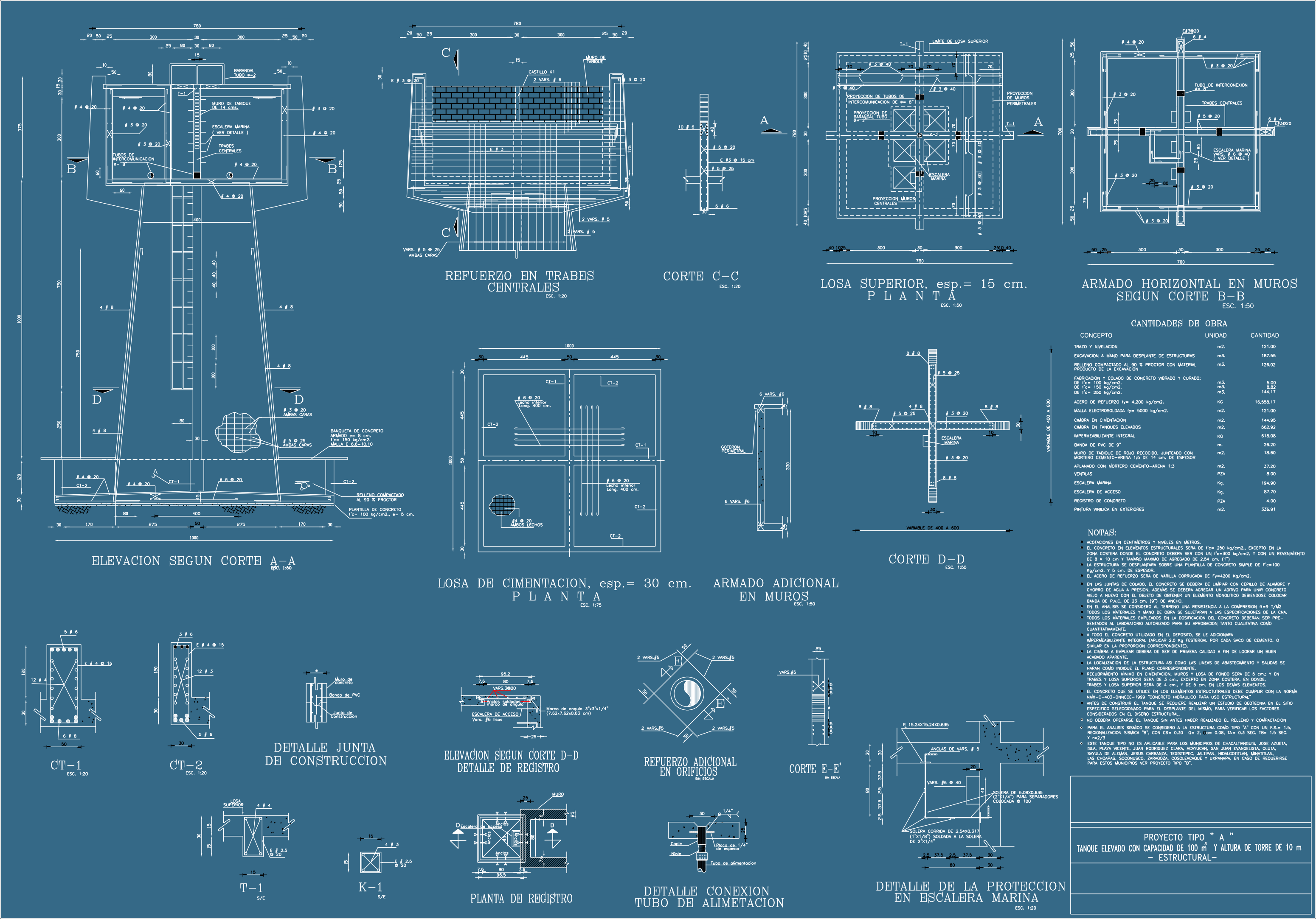 Plano estructural de tanque elevado